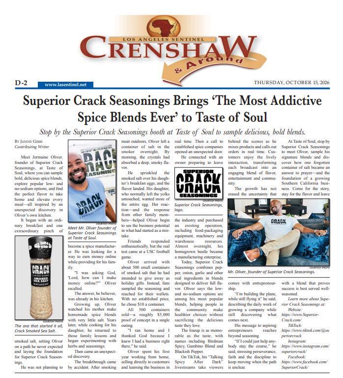 From a Kitchen Discovery to a Flavor Revolution: Superior Crack Seasonings Featured in the LA Sentinel